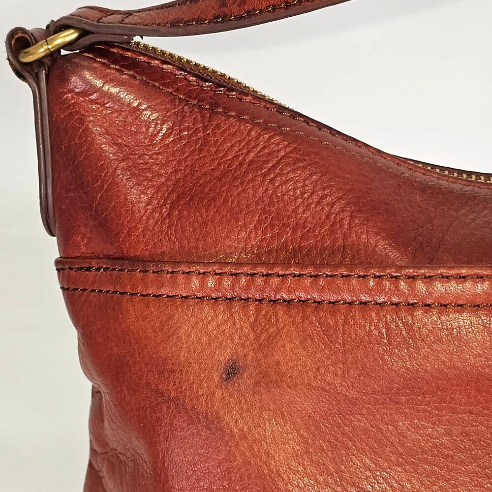Margot Women's Cognac Leather Mary Scoop Double Zip Crossbody Bag Sz M 253 - Picture 9 of 13